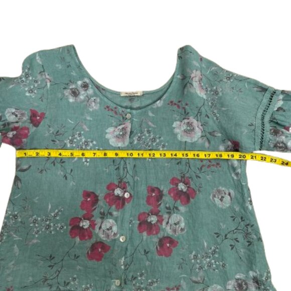 Alessia Pacini Italy Women's Linen Floral Boho Ruffle Top Size L - Picture 7 of 9